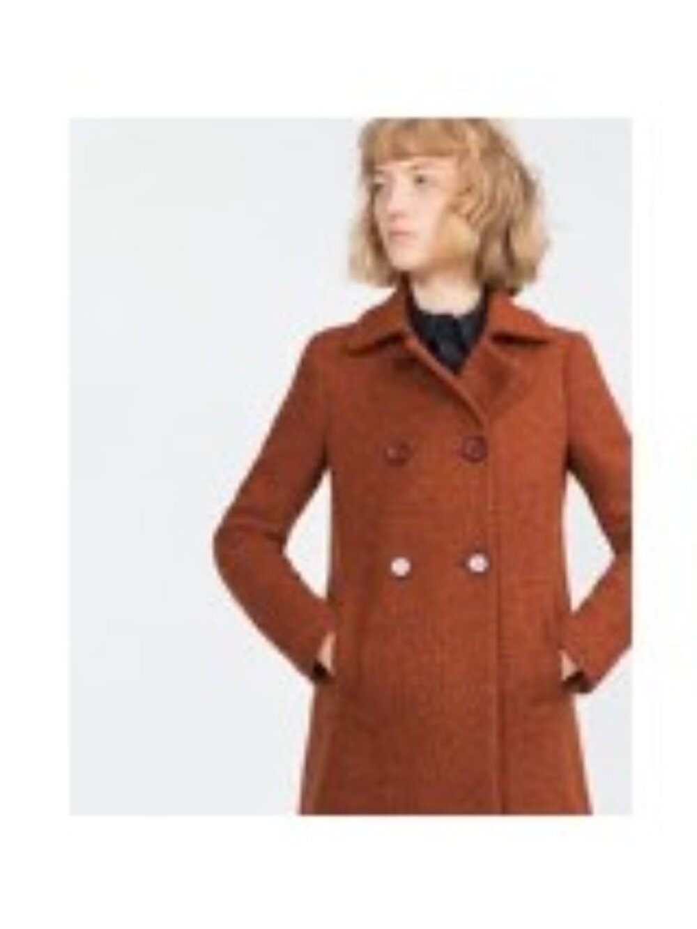Zara Outerwear Brown Double Breasted Boucle Coat Pockets Size L Jacket Peacoat - Picture 3 of 16